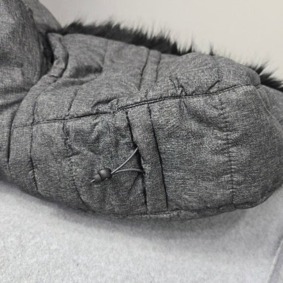 Lands' End Down Quilted Puffer Coat Jacket 3X Heathered Gray Hood Faux Fur - Picture 8 of 15